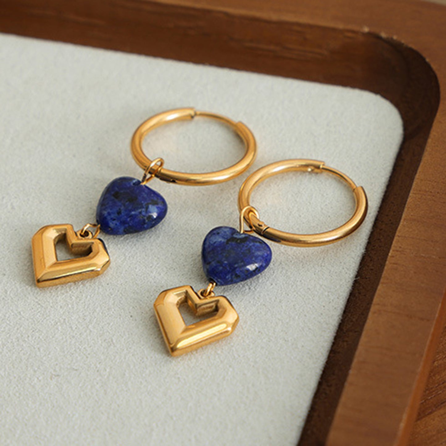 honeybee Mumford's Heart Shape Lapis Lazuli Dangle Earrings