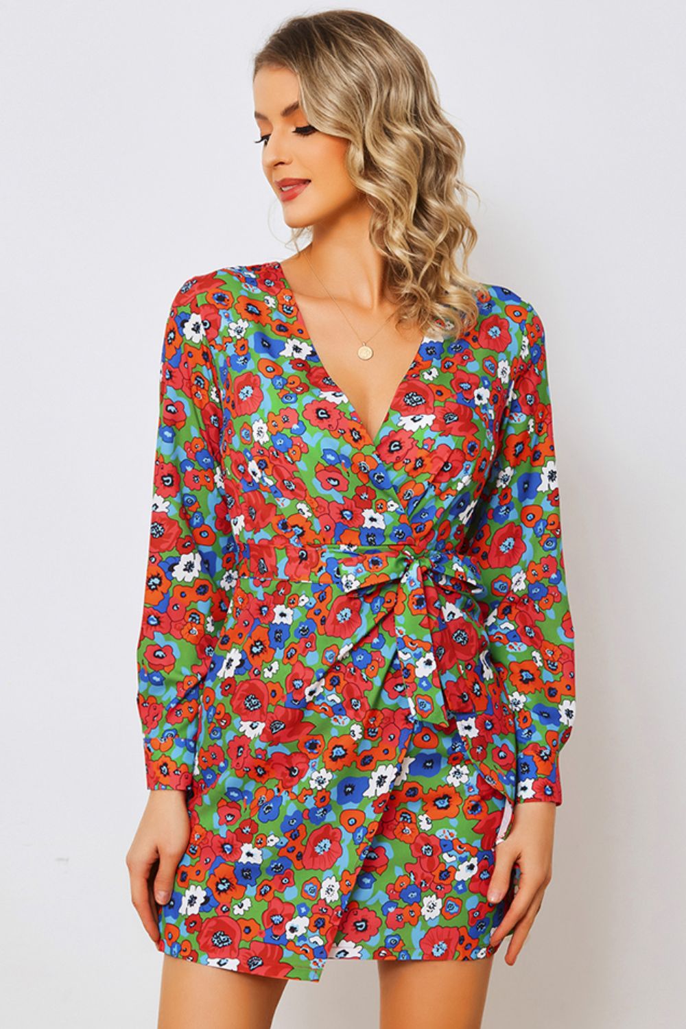 Honeybee Mumford's Floral Tied Long Sleeve Plunge Dress