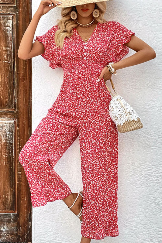 Honeybee Mumford's Printed Tie Back Ruffled Jumpsuit