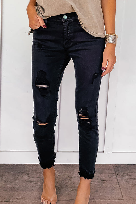 Honeybee Mumford's Black Distressed Raw Edge Cropped Skinny Jeans