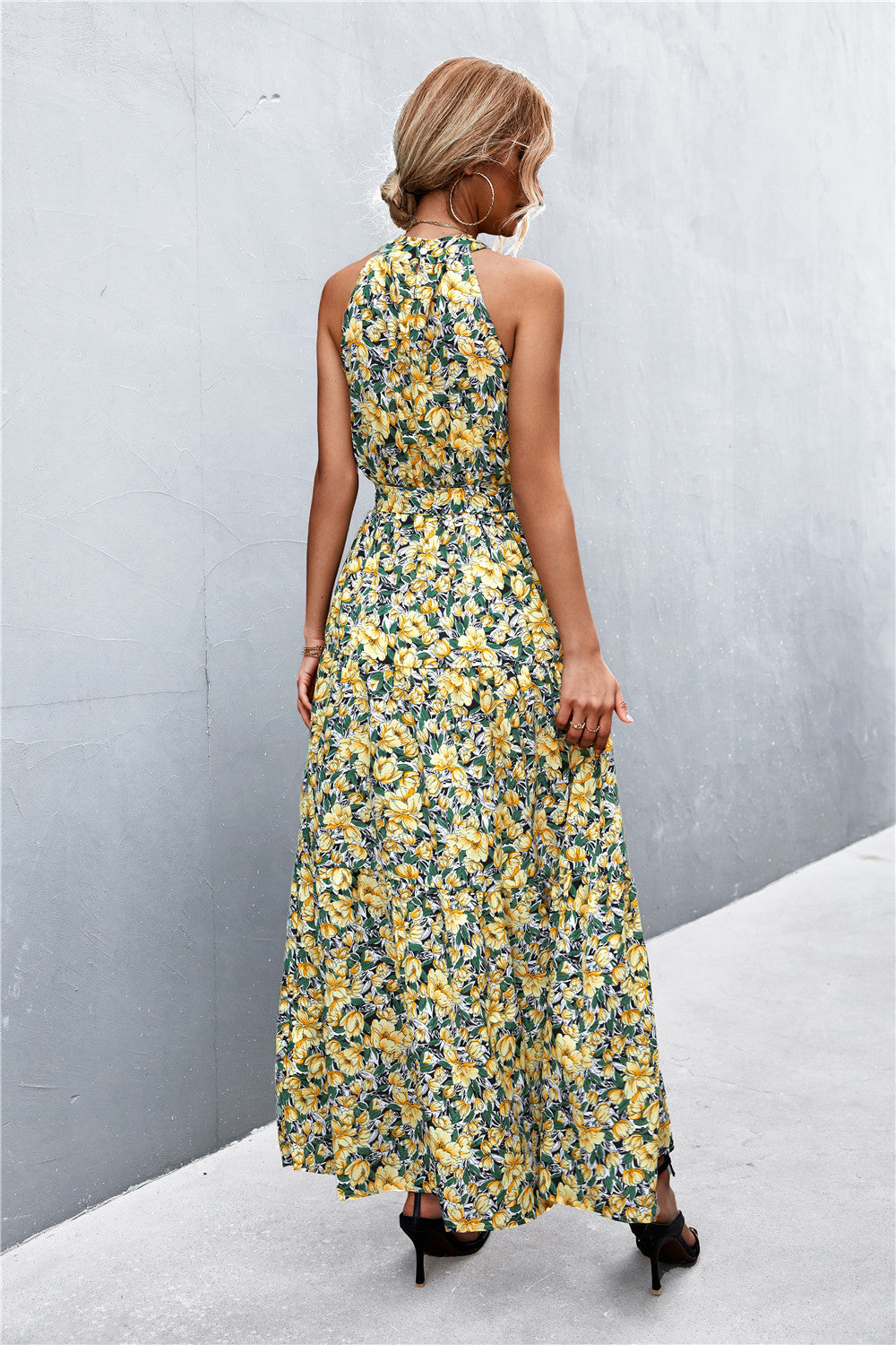 Honeybee Mumford's Printed Sleeveless Tie Waist Maxi Dress