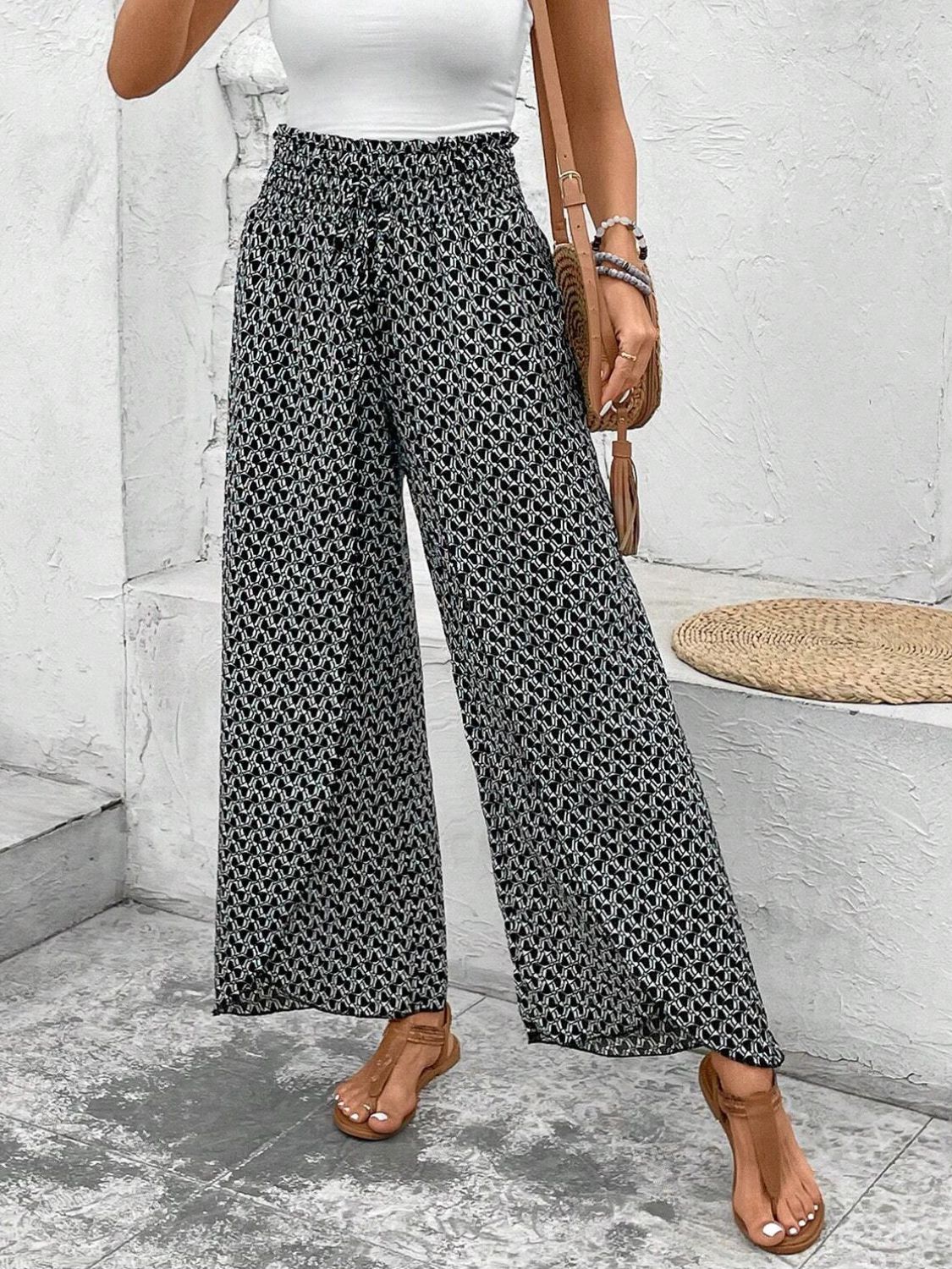 Honeybee Mumford's Tied Printed Wide Leg Pants