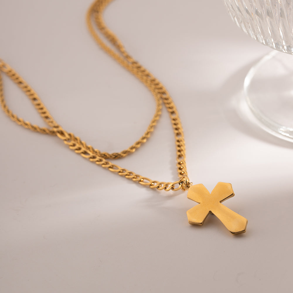 Honeybee Mumford's Honeybee Mumford's 18K Gold-Plated Double Layered Cross Necklace