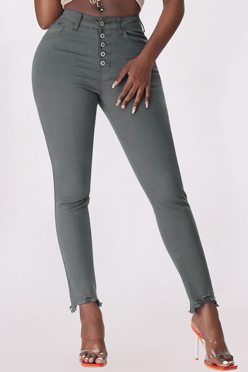 Honeybee Mumford's Gray or Moss green Hem Detail Skinny Jeans