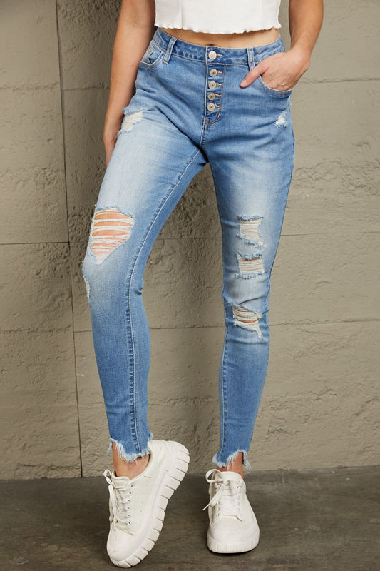 Honeybee Mumford's sky blue Frayed Ankle Skinny Jeans