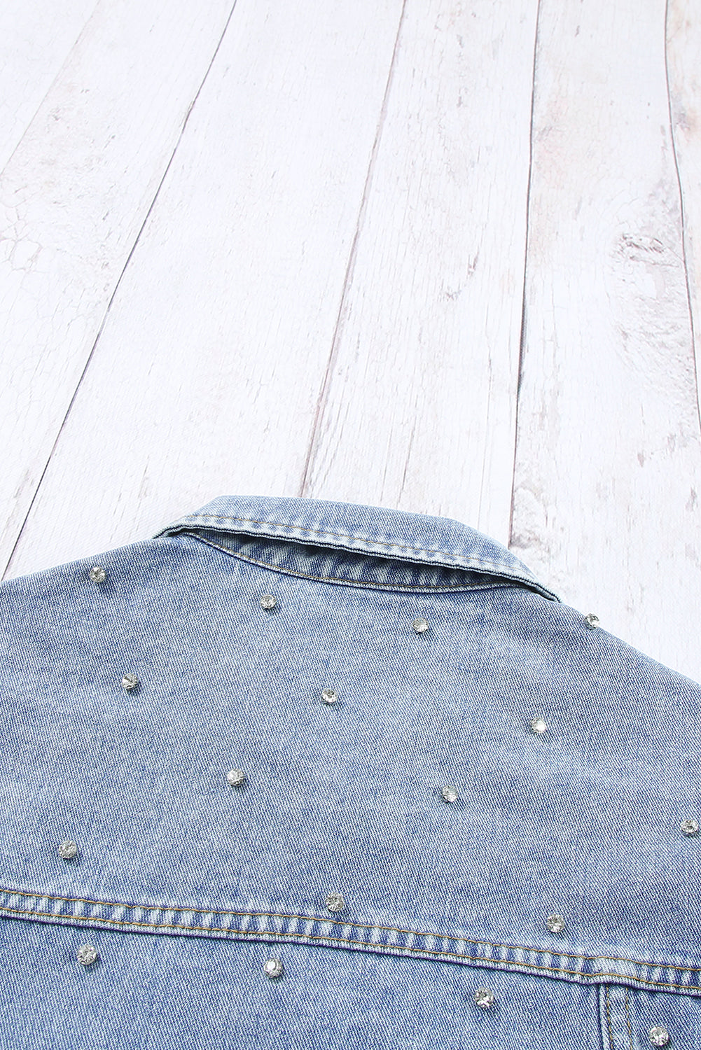 Honeybee Mumford's Mist Blue Rhinestones Studded Denim Jacket