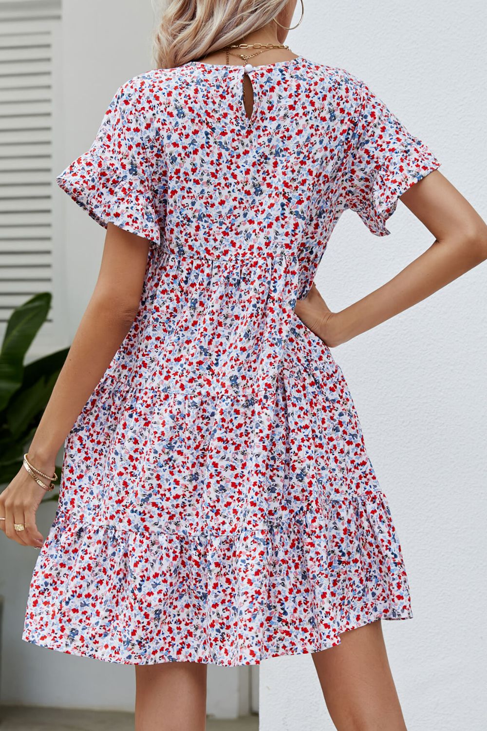 Honeybee Mumford's Floral Flounce Sleeve Tiered Dress