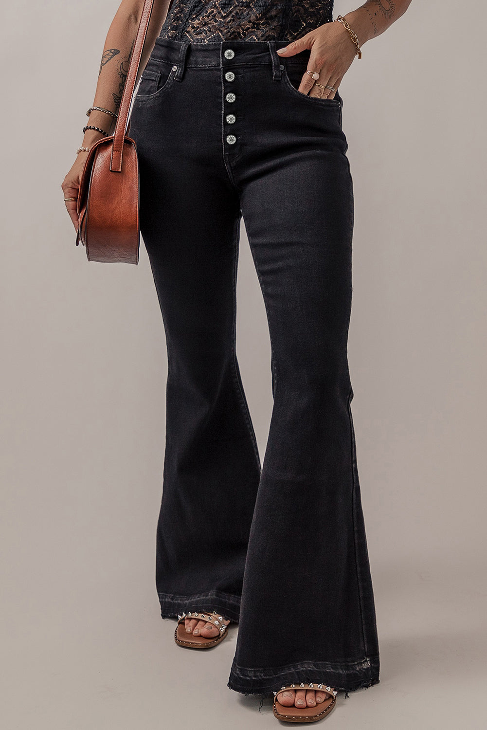 Honeybee Mumford's Button-Fly Flare Jeans with Pockets