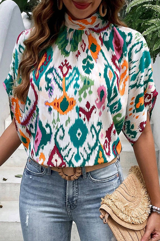 Honeybee Mumford's Printed Mock Neck Half Sleeve Blouse