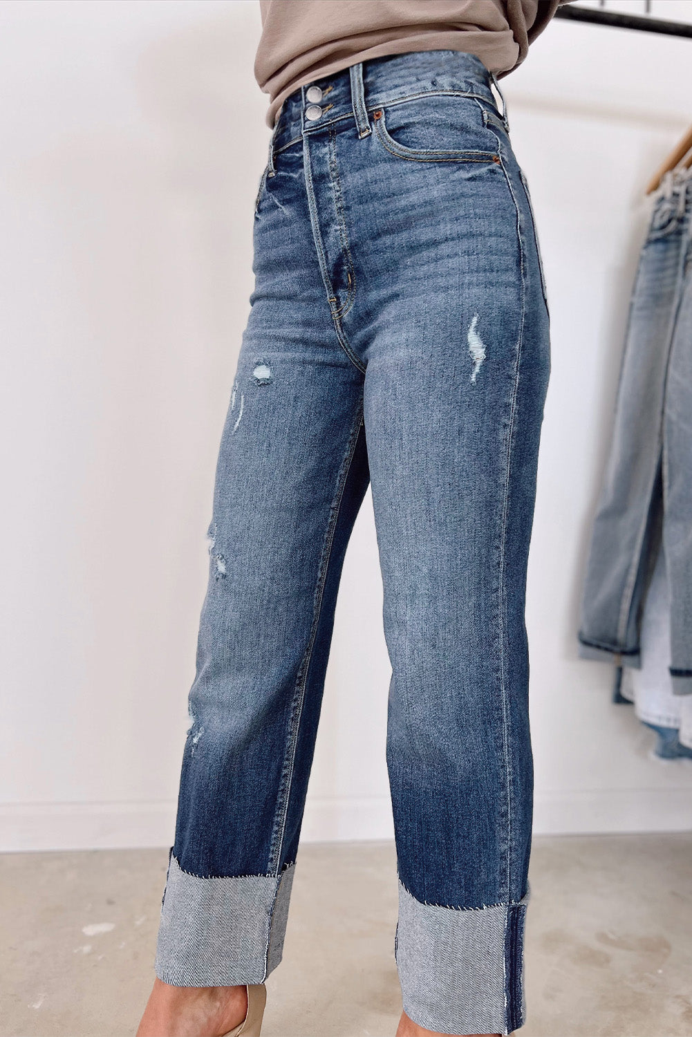 Honeybee Mumford's Blue High Waist Distressed Straight Leg Jeans