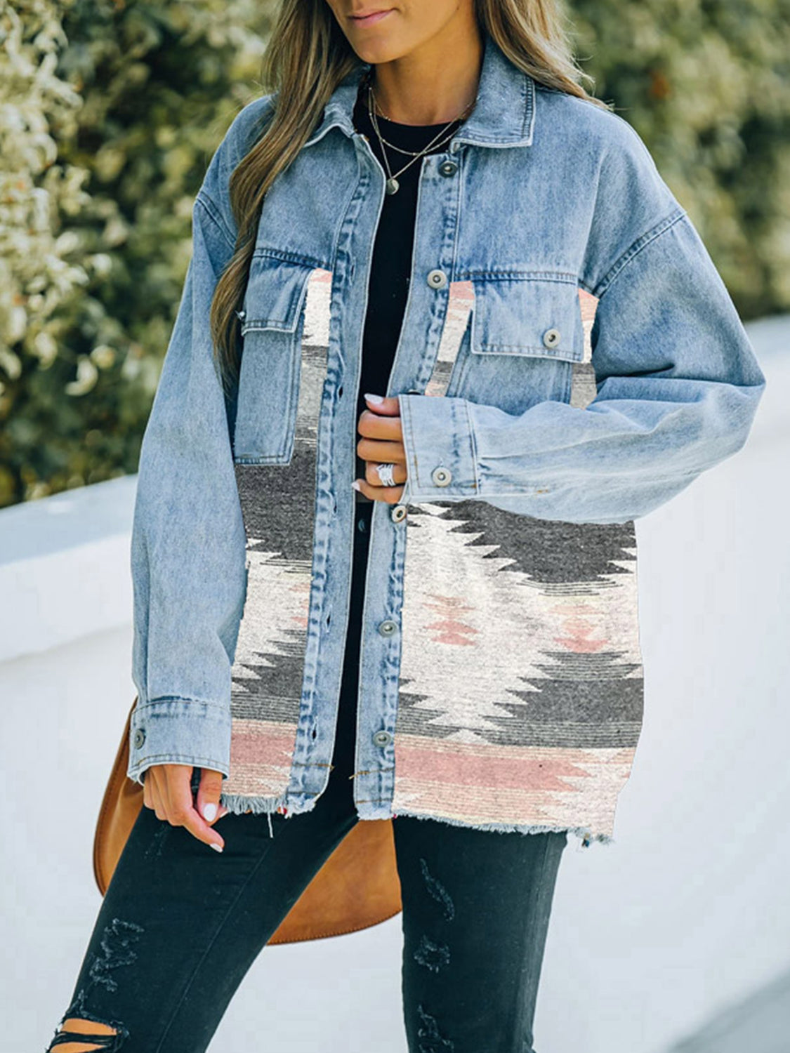 Honeybee Mumford's Collared Neck Dropped Shoulder Denim Jacket