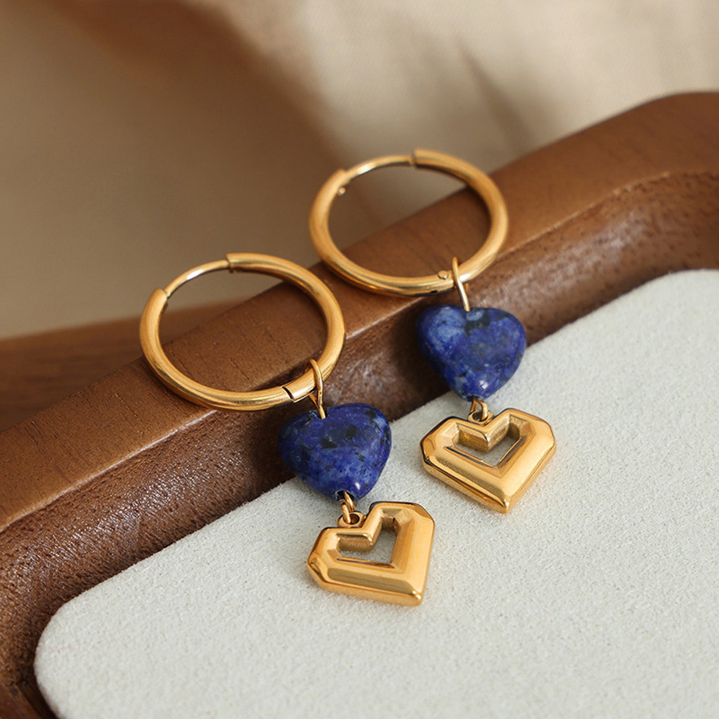 honeybee Mumford's Heart Shape Lapis Lazuli Dangle Earrings