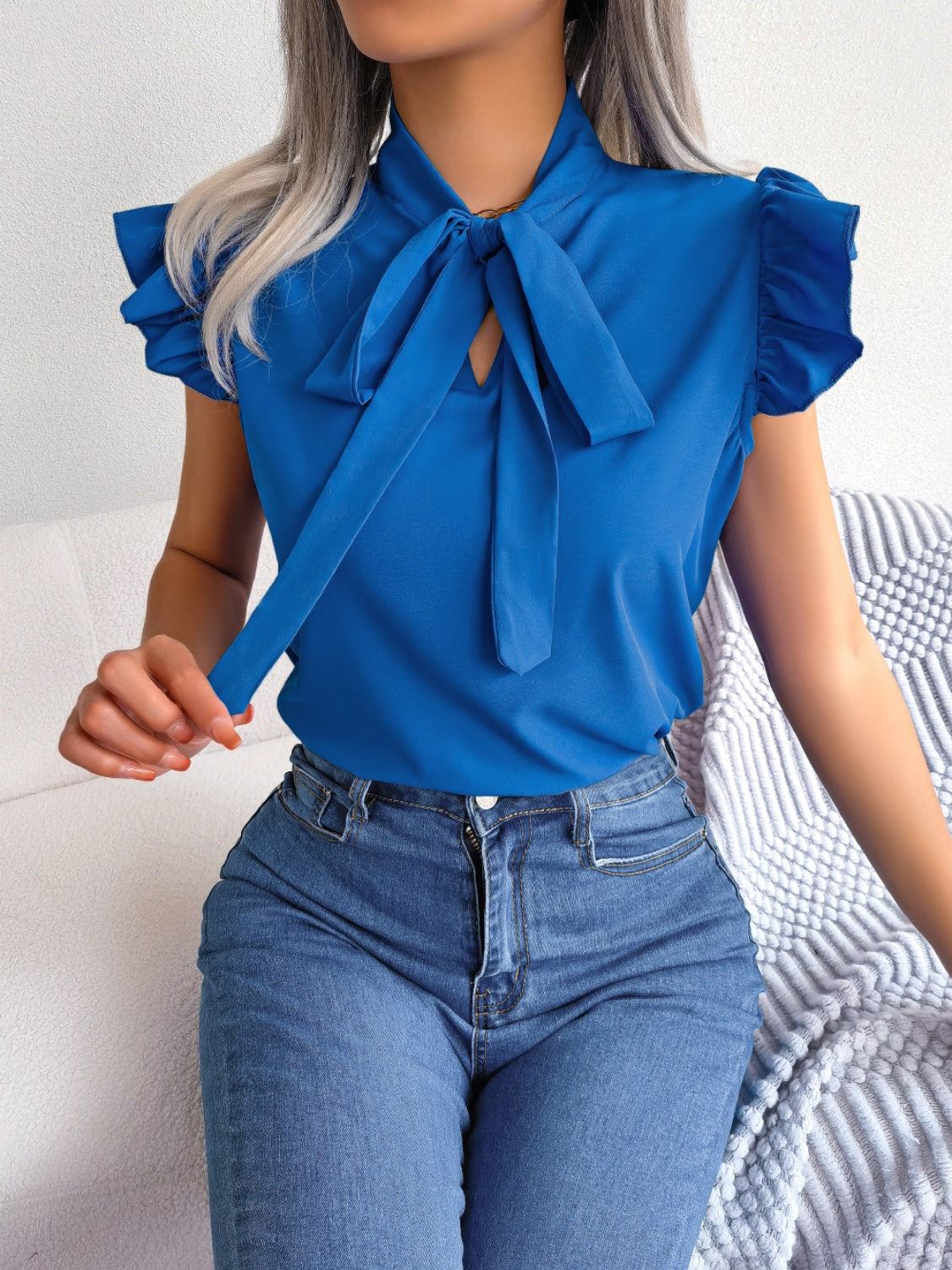 Honeybee Mumford's Tie Neck Cap Sleeve Blouse