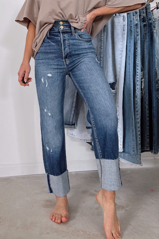 Honeybee Mumford's Blue High Waist Distressed Straight Leg Jeans