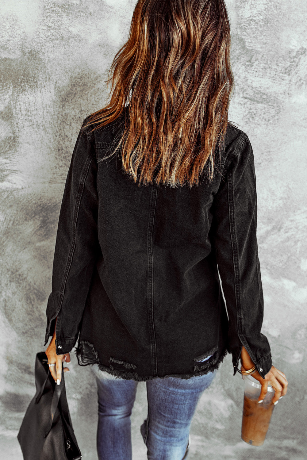 Honeybee Mumford's Distressed Snap Down Denim Jacket