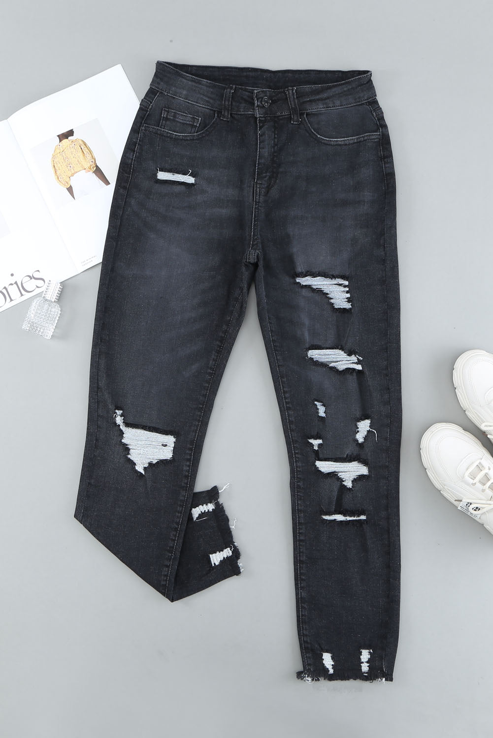 Honeybee Mumford's Black Distressed Boyfriend Denim Pants