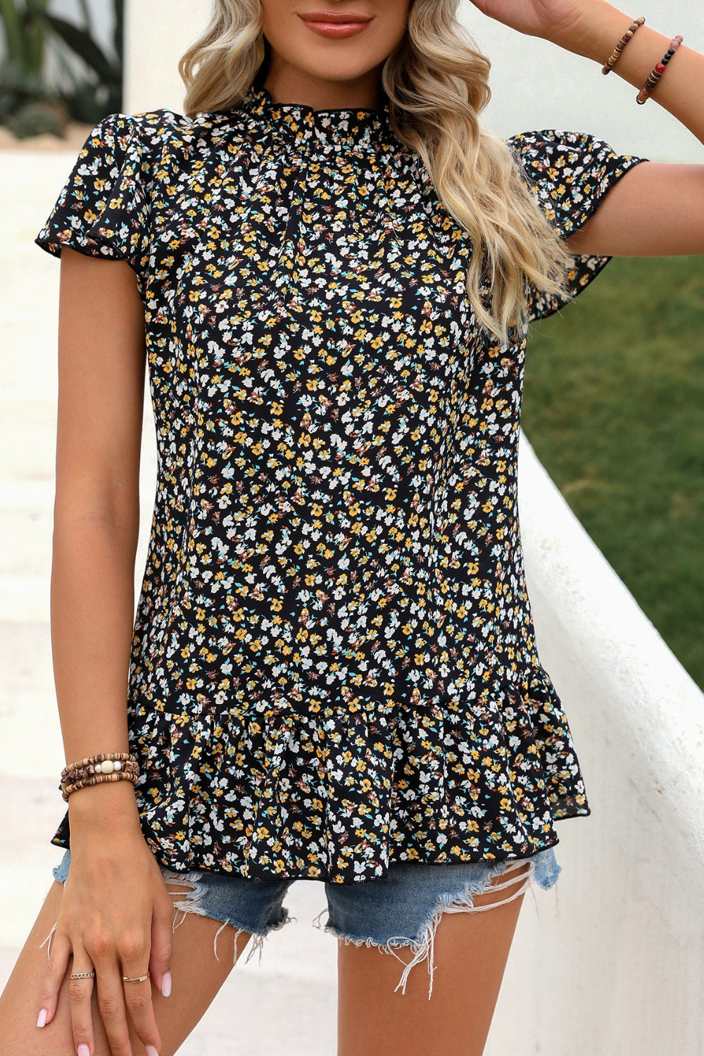 Honeybee Mumford's Ditsy Floral Mock Neck Short Sleeve T-Shirt