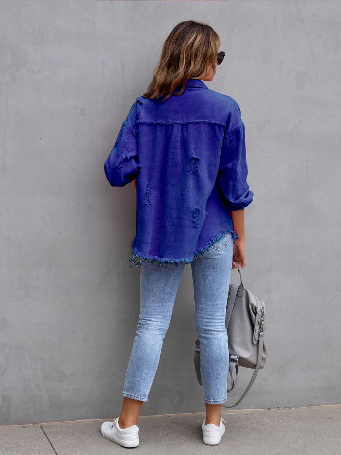 Honeybee Mumford's Distressed Drop Shoulder Denim Jacket