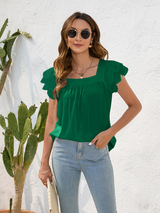 Honeybee Mumford's Ruffled Square Neck Cap Sleeve Blouse