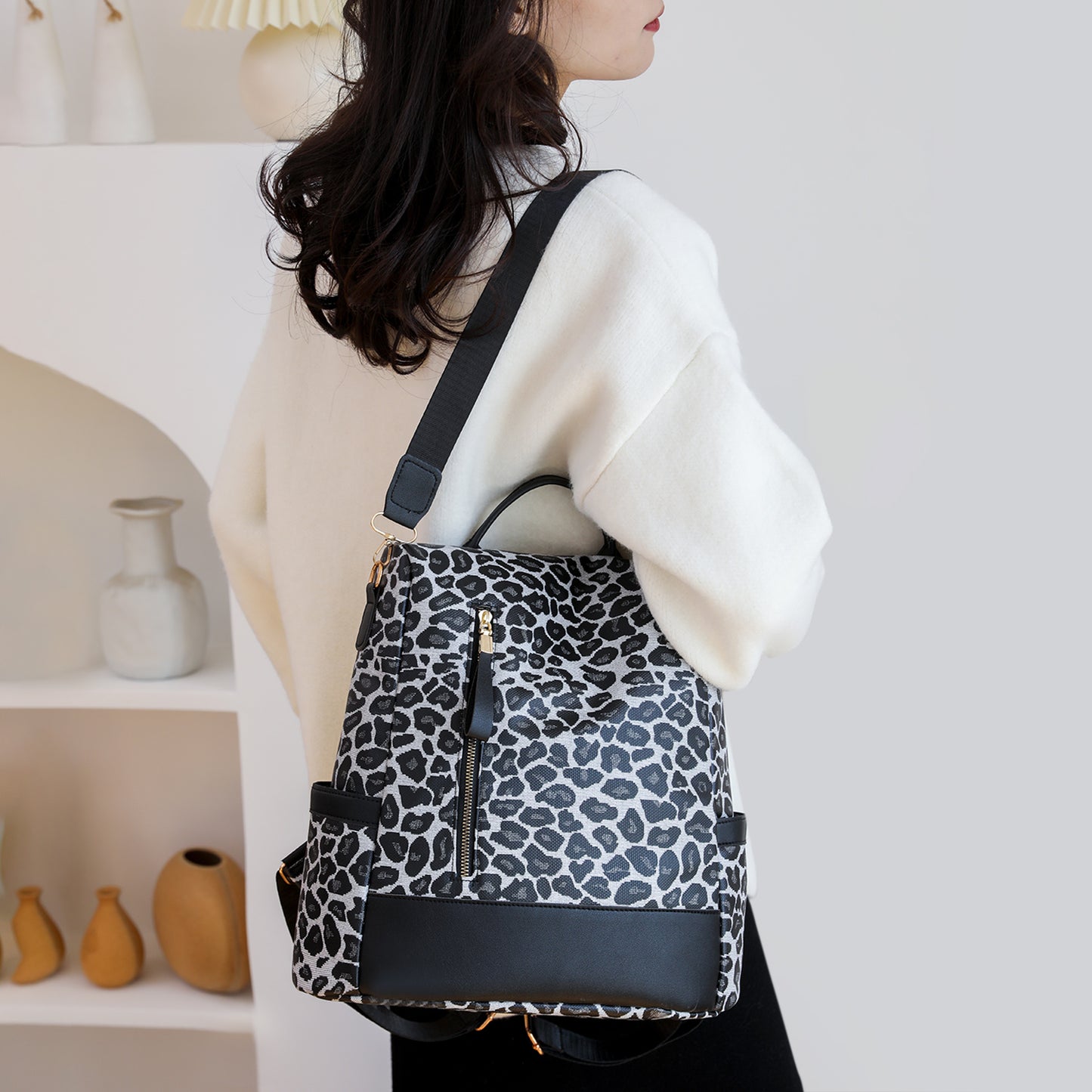 honeybee Mumford's Leopard Leather Backpack Bag