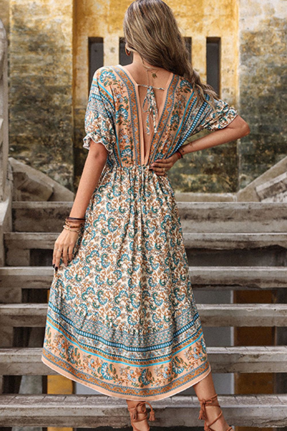 Honeybee Mumford's Casual Bohemian High-Low Open Back Dress