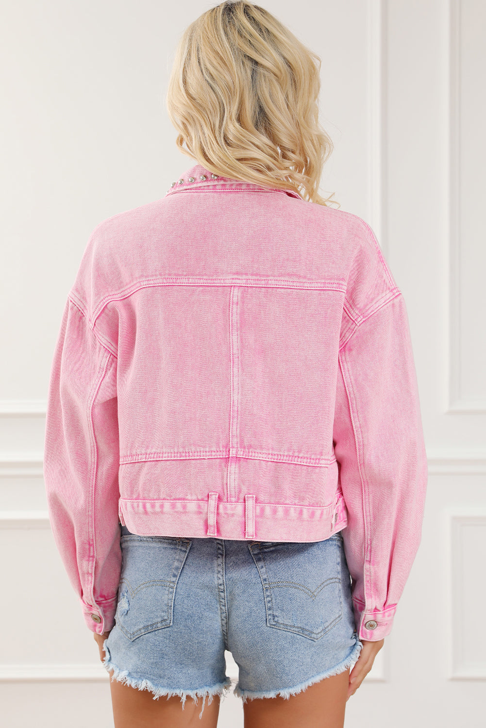 Honeybee Mumford's Pink Rivet Studded Pocketed Denim Jacket