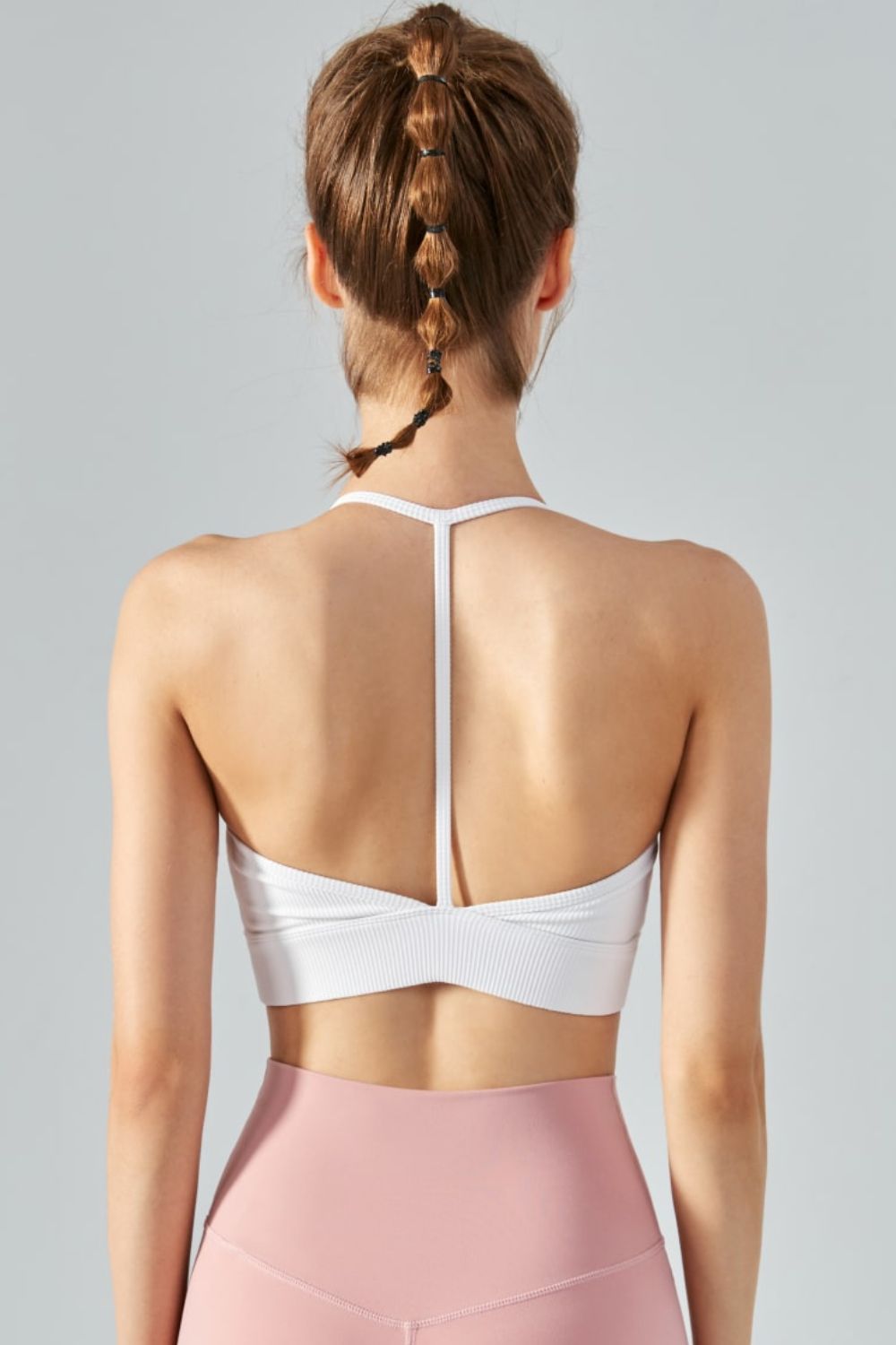 Honeybee Mumford's Ribbed Halter Neck Open Back Cropped Sports Cami