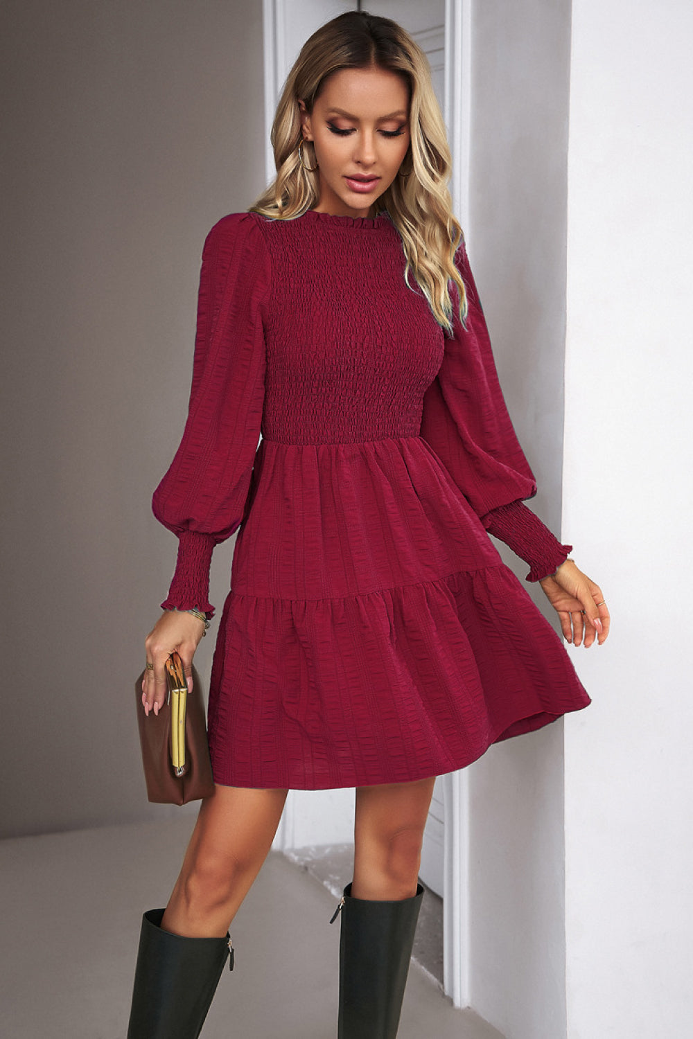 Honeybee Mumford's Smocked Lantern Sleeve Mini Dress