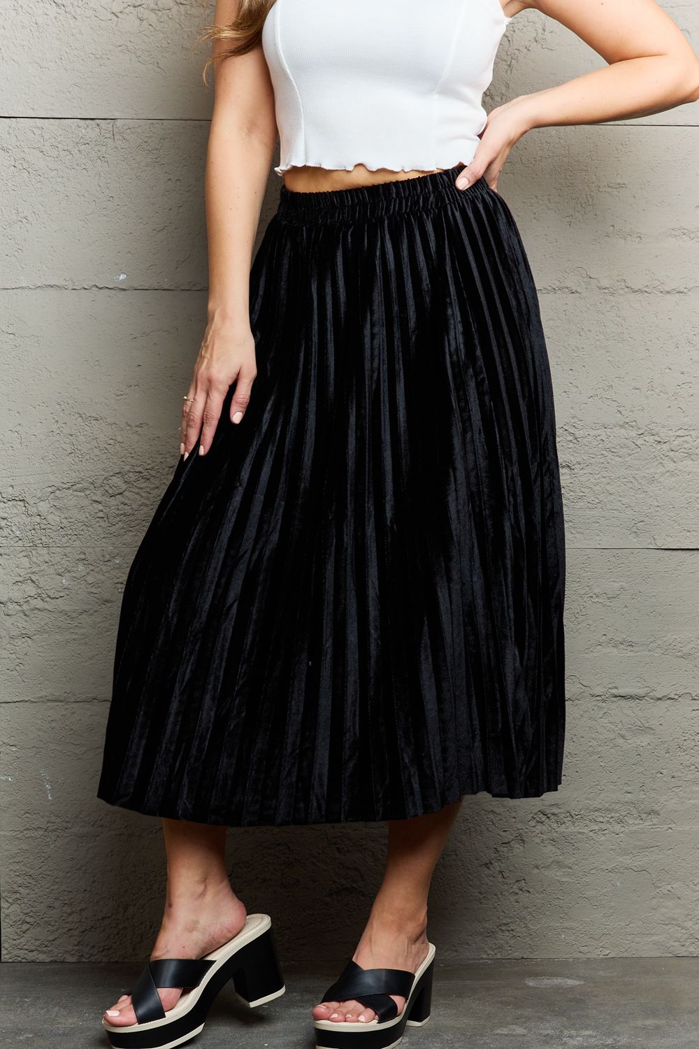 Honeybee Mumford's Accordion Pleated Flowy Midi Skirt