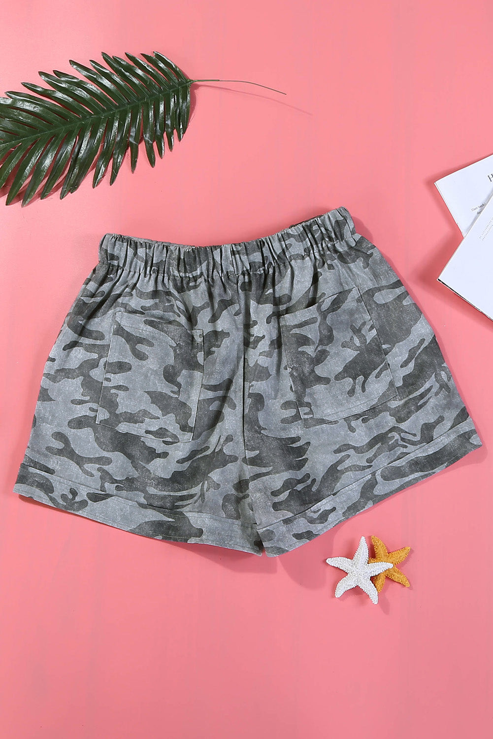 Honeybee Mumford's Camouflage Print Drawstring Casual Elastic Waist Pocketed Shorts