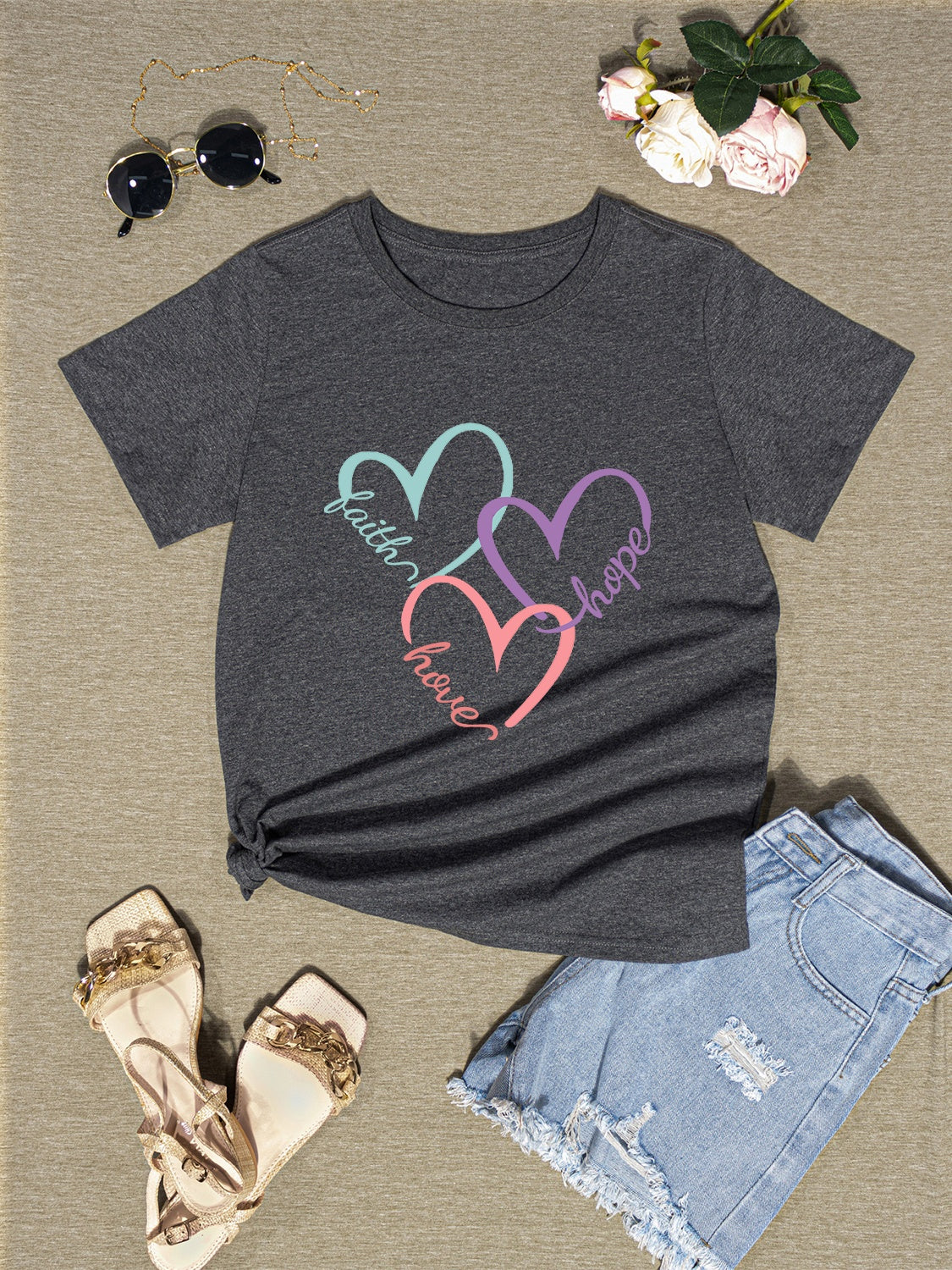 Honeybee Mumford's Heart Round Neck Short Sleeve T-Shirt