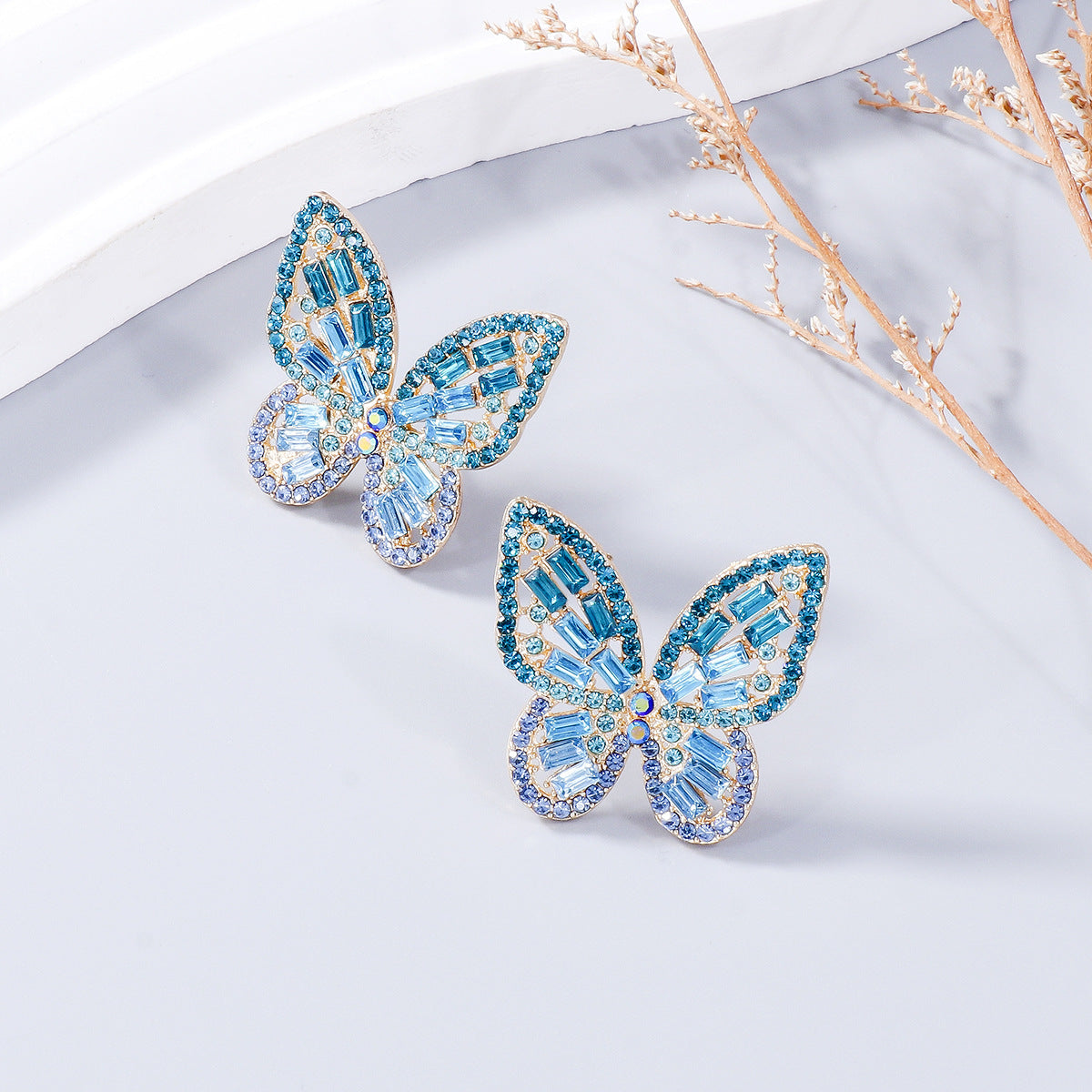 honeybee Mumford's Alloy Rhinestone Butterfly Earrings