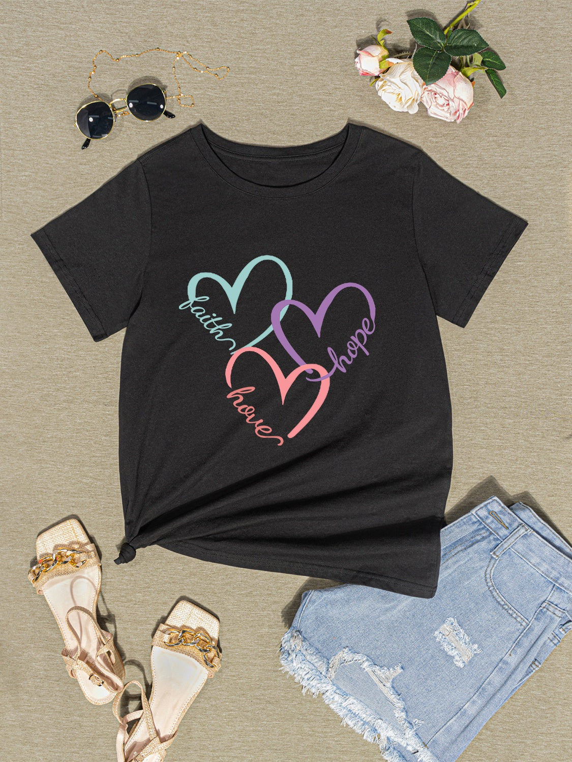 Honeybee Mumford's Heart Round Neck Short Sleeve T-Shirt