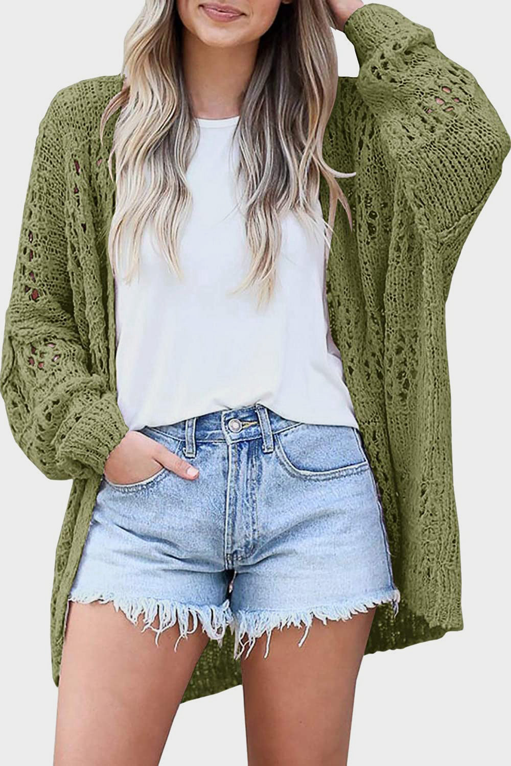 Honeybee Mumford's Openwork Open Front Long Sleeve Cardigan