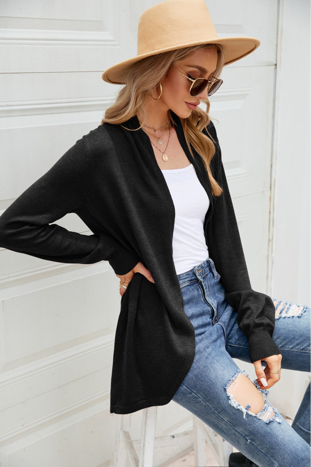 Honeybee Mumford's Open Front Long Sleeve Longline Cardigan