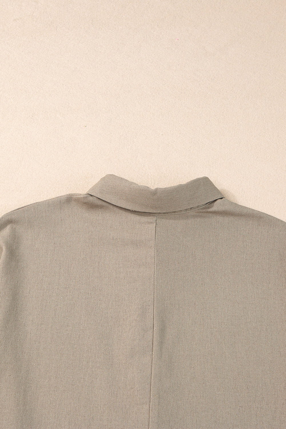 honeybee Mumford's Taupe Collared Half Buttons Folded Short Sleeve Oversize Top