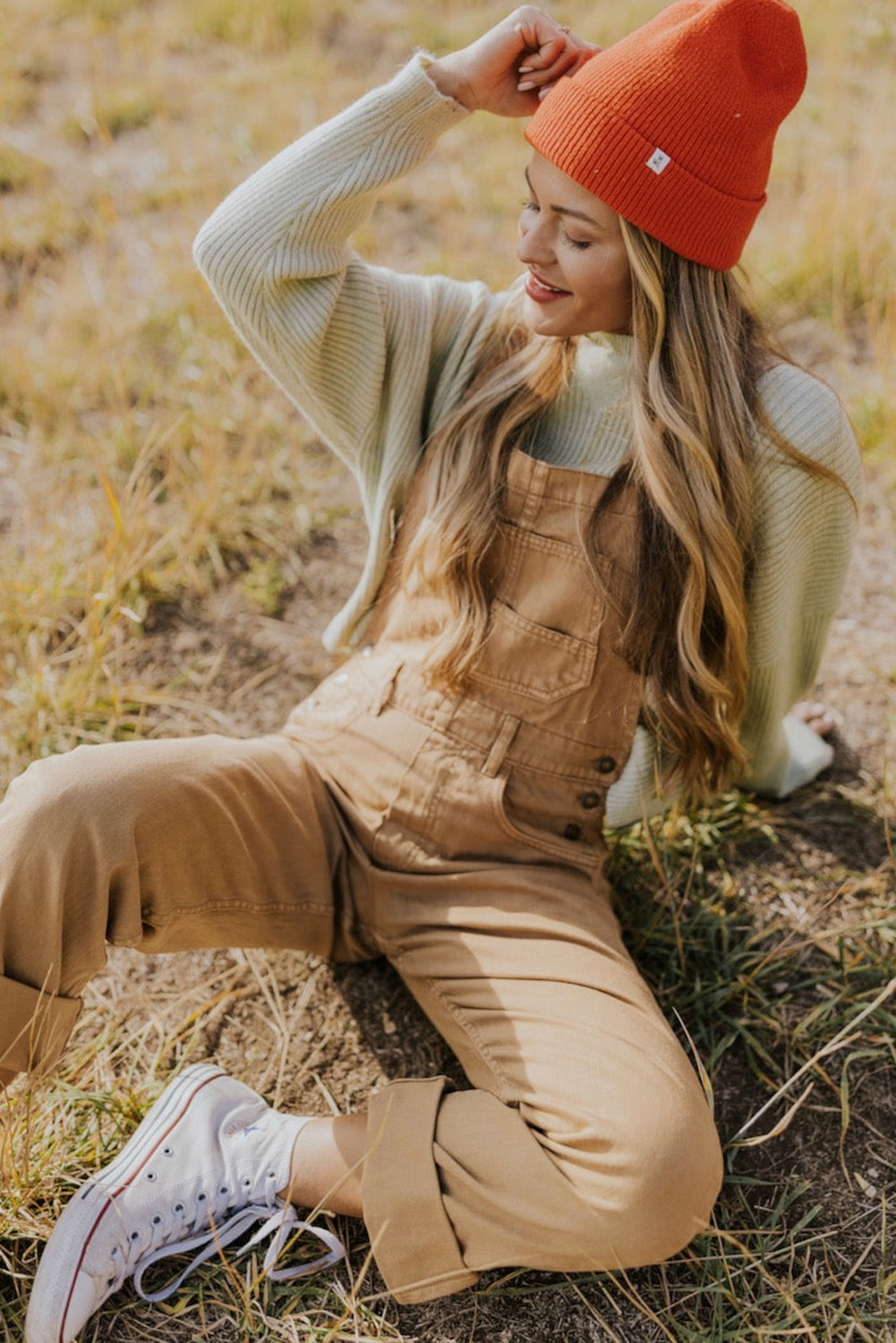 Honeybee Mumford's Khaki Vintage Multi Pockets Buckle Strap Cargo Denim Overalls