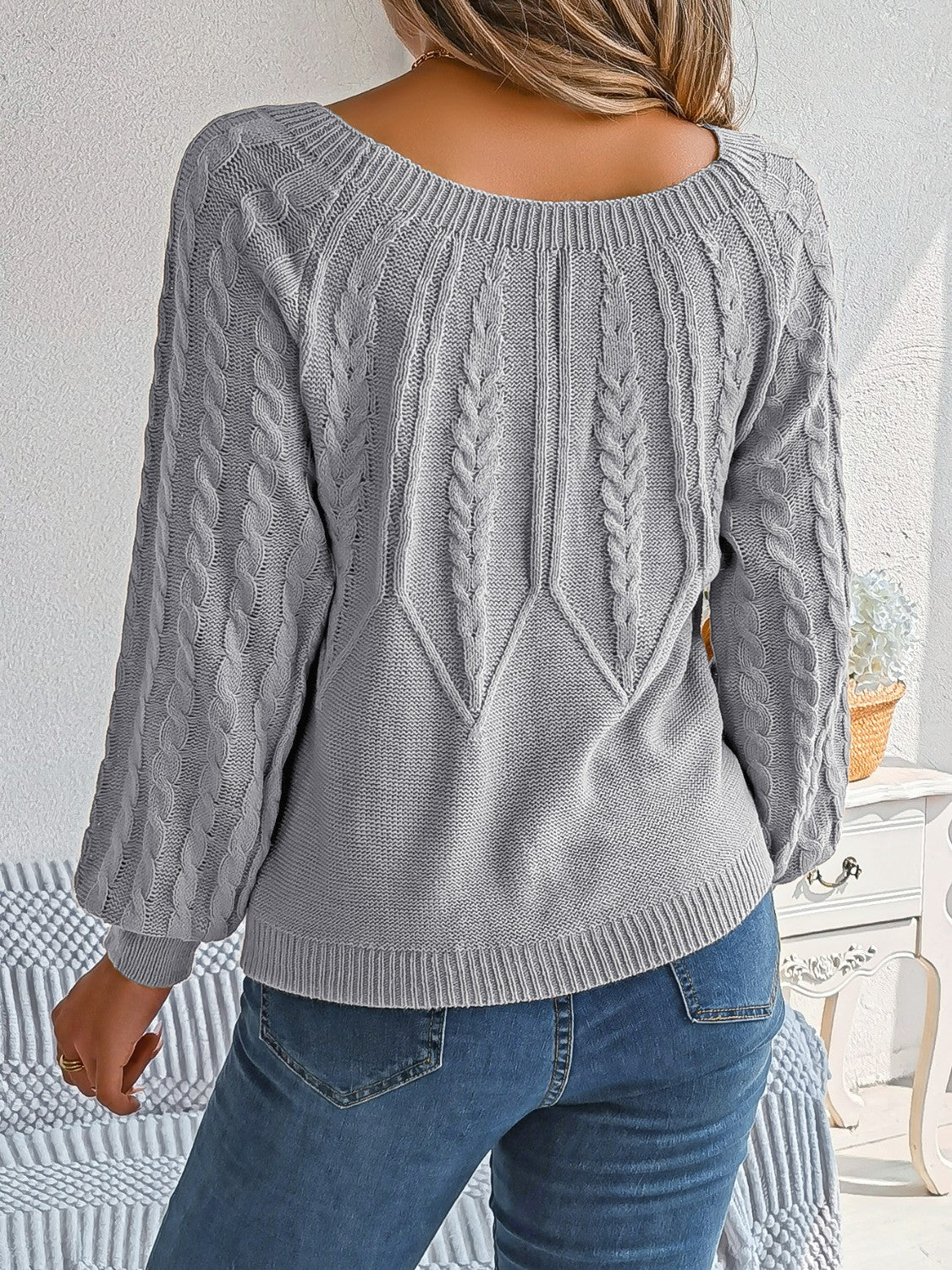 Honeybee Mumford's Cable-Knit Round Neck Long Sleeve Sweater