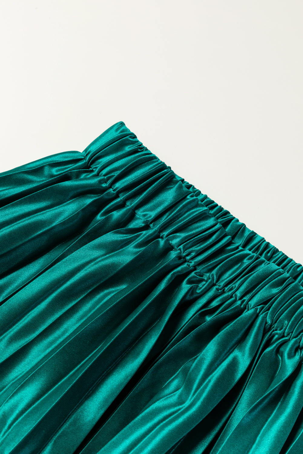 Honeybee Mumford's Blackish Green Satin Elastic Waist Pleated Maxi Skirt