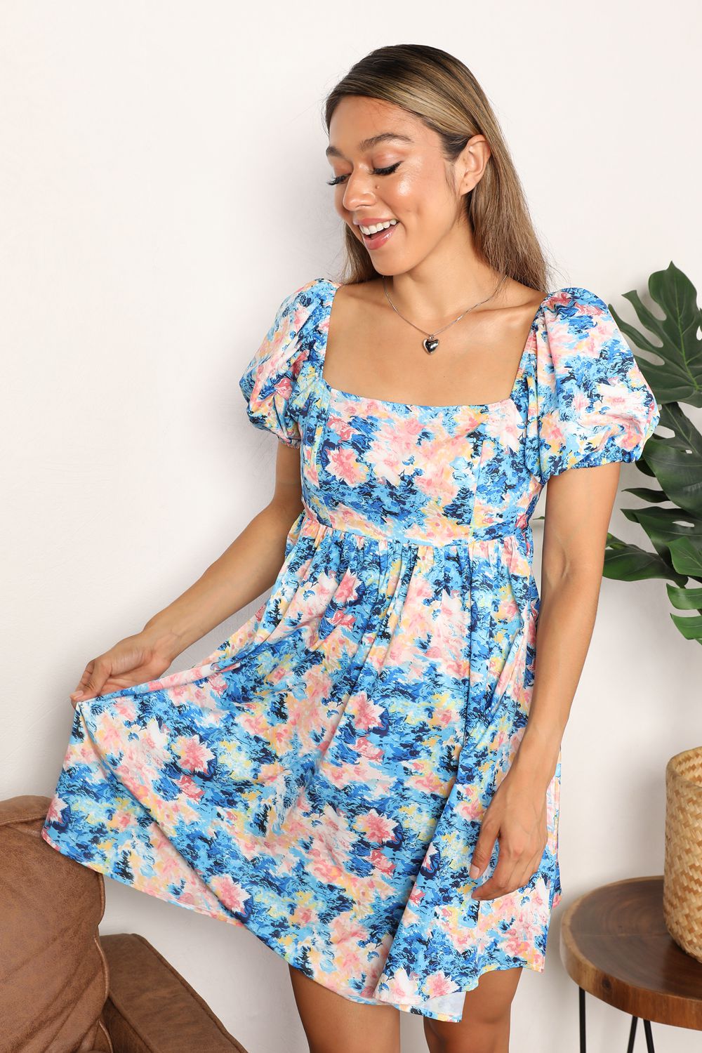 Honeybee Mumford's Floral Square Neck Puff Sleeve Dress