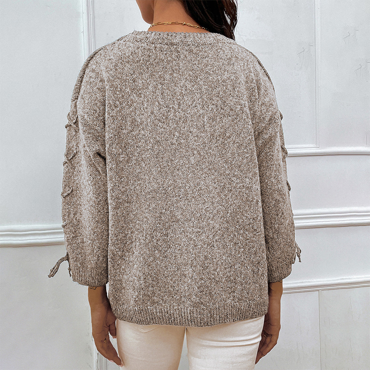 Honeybee Mumford's Lace-Up Long Sleeve Round Neck Sweater