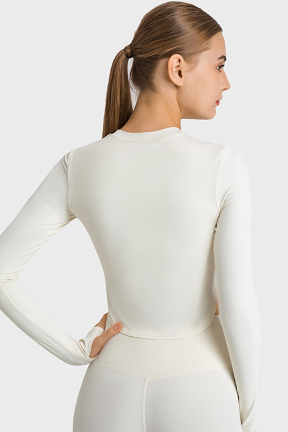 Honeybee Mumford's Side Slit Long Sleeve Round Neck Crop Top