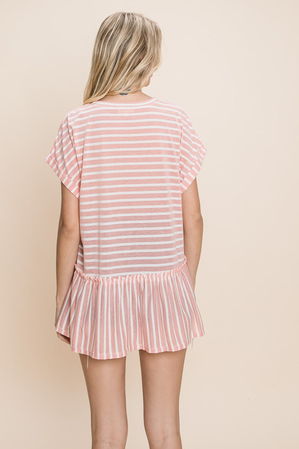 Honeybee Mumford's Cotton Striped Ruffled Short Sleeve Top