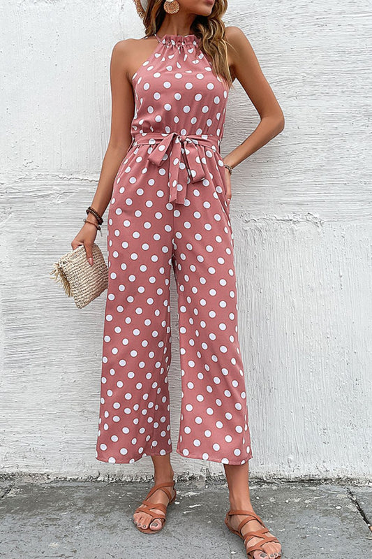 Honeybee Mumford's Polka Dot Grecian Wide Leg Jumpsuit