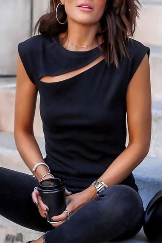 Honeybee Mumford's Black Slash Cutout Cap Sleeve T Shirt