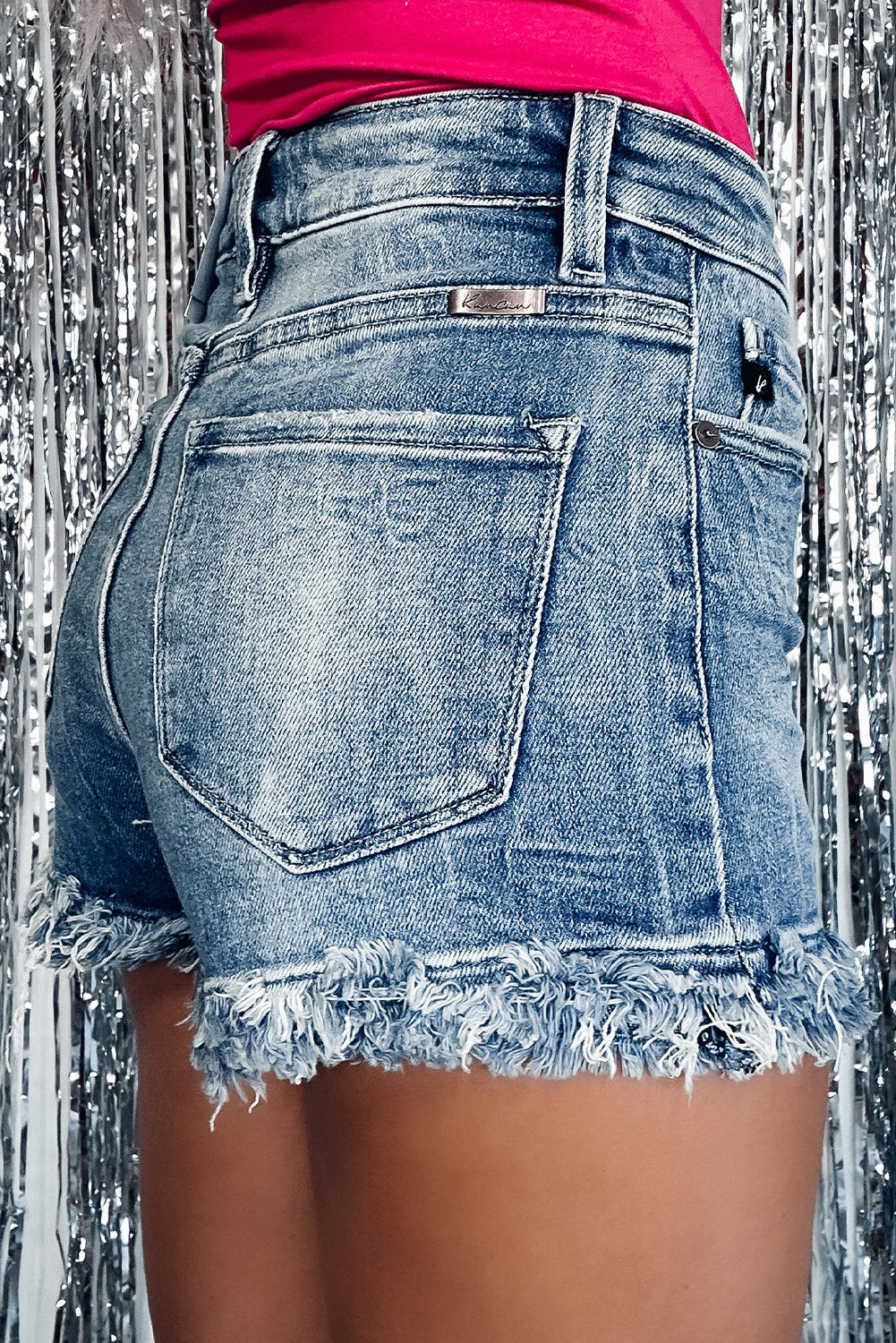 Honeybee Mumford's Blue Raw Hem High Waist Skinny Denim Shorts