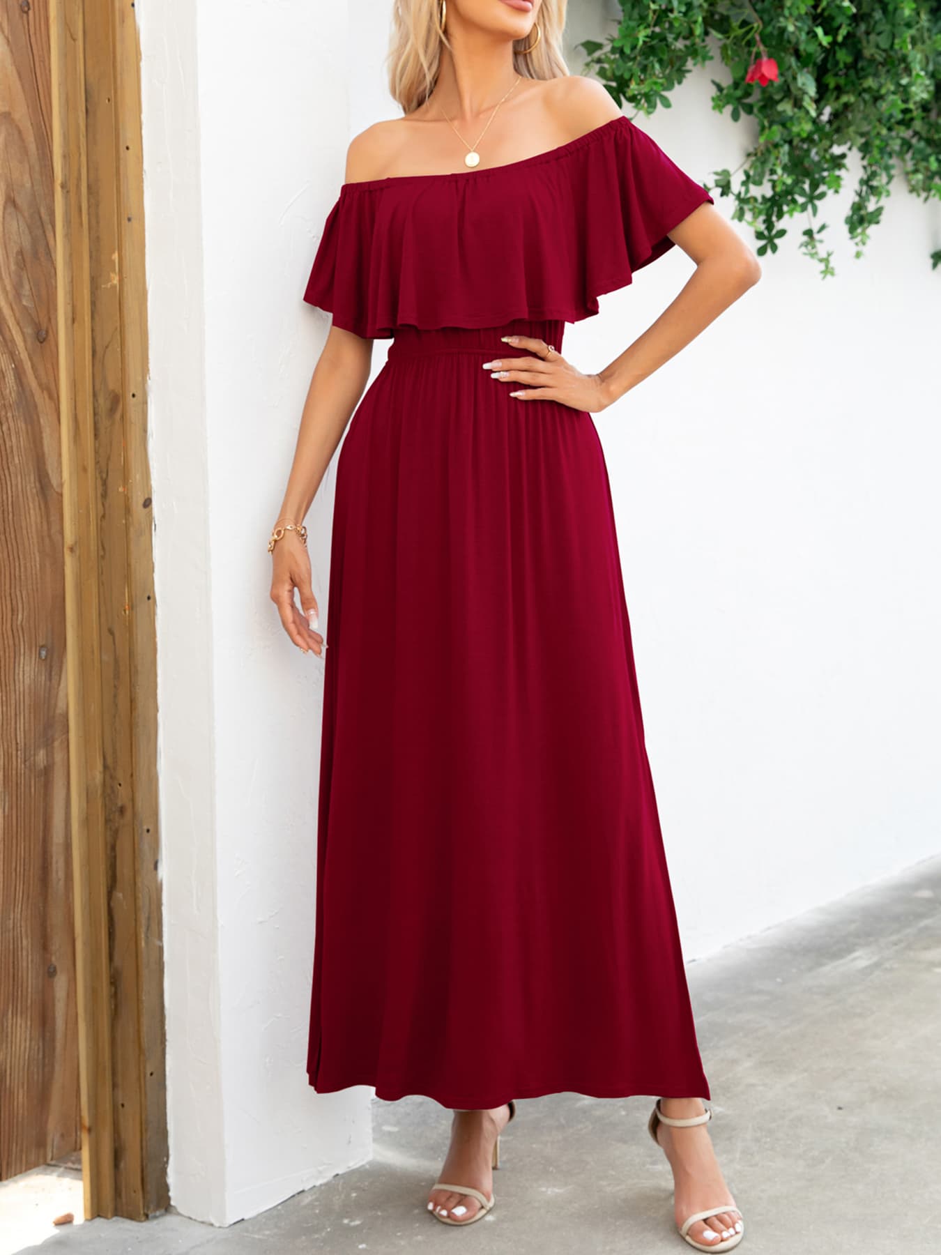 Honeybee Mumford's Off-Shoulder Slit Maxi Dress