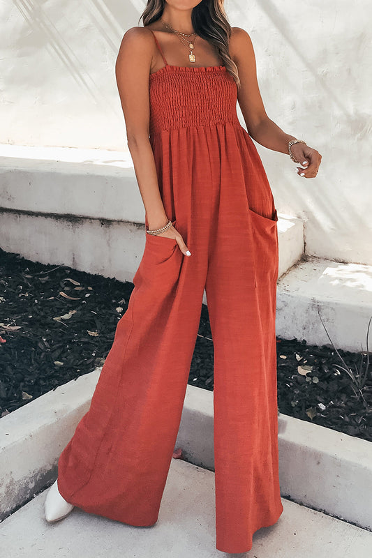 Honeybee Mumford's Smocked Spaghetti Strap Wide Leg Jumpsuit