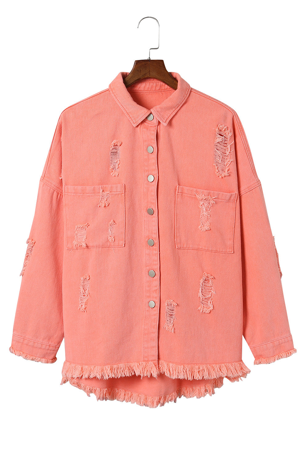 Honeybee Mumford's Orange Distressed Fringe Trim Denim Jacket