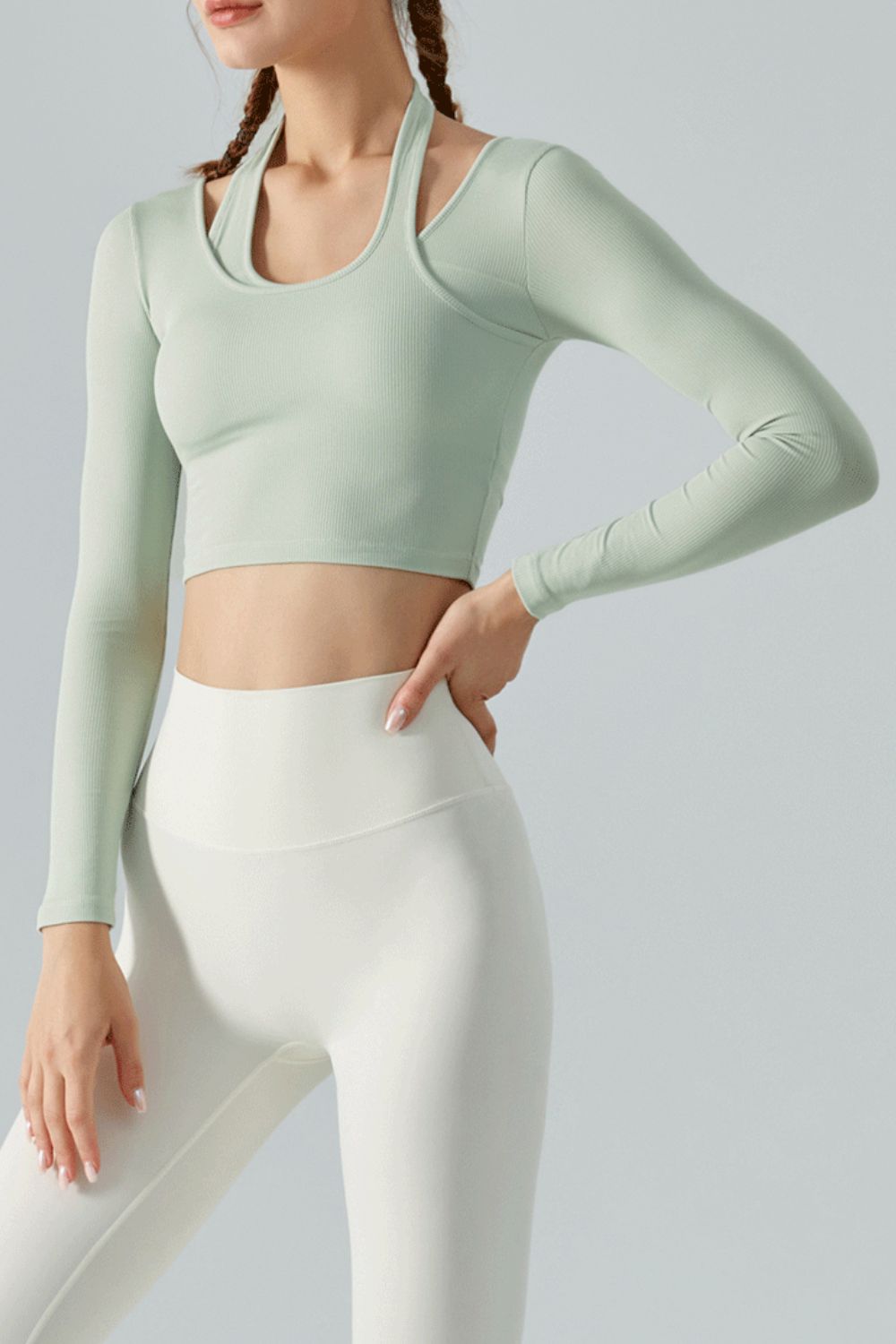 Honeybee Mumford's Halter Neck Long Sleeve Cropped Sports Top